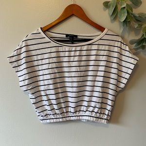 Forever 21 White and Navy Stripped Crop Top